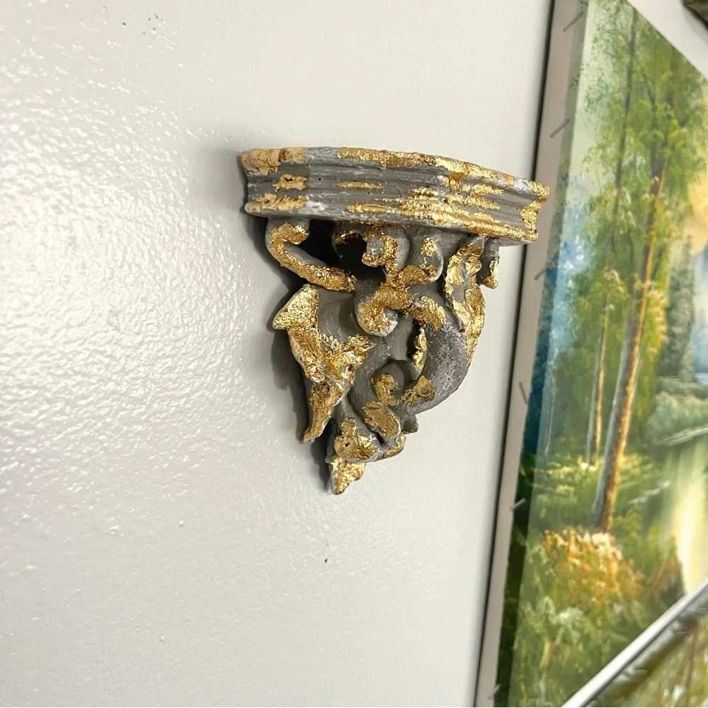 Eclectic Revival Upcycled Hand Painted Mini Hanging Shelf Home Decor Gold Leaf